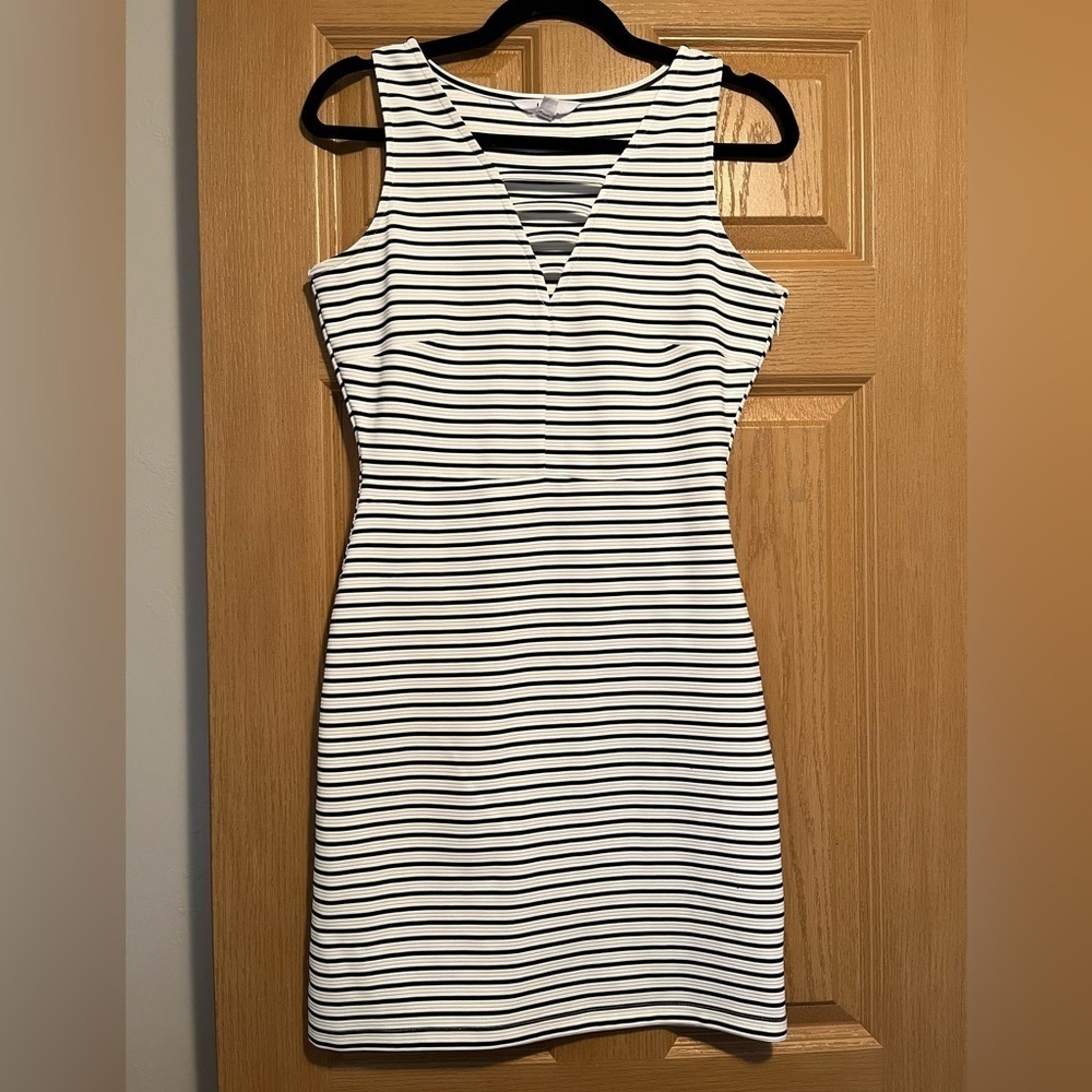 Jack by BB Dakota Black and White Striped Fitted Dress